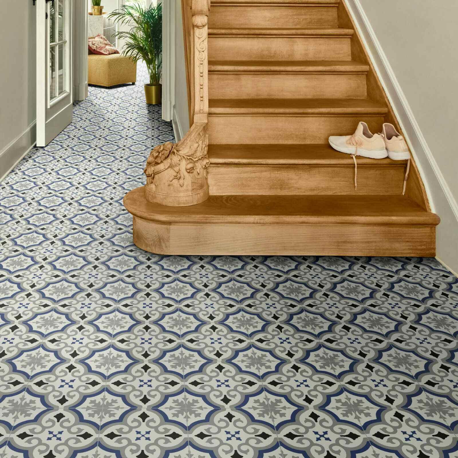 PVC Bodenbelag Retro Fliese Alhambra Blau mit Textilrücken