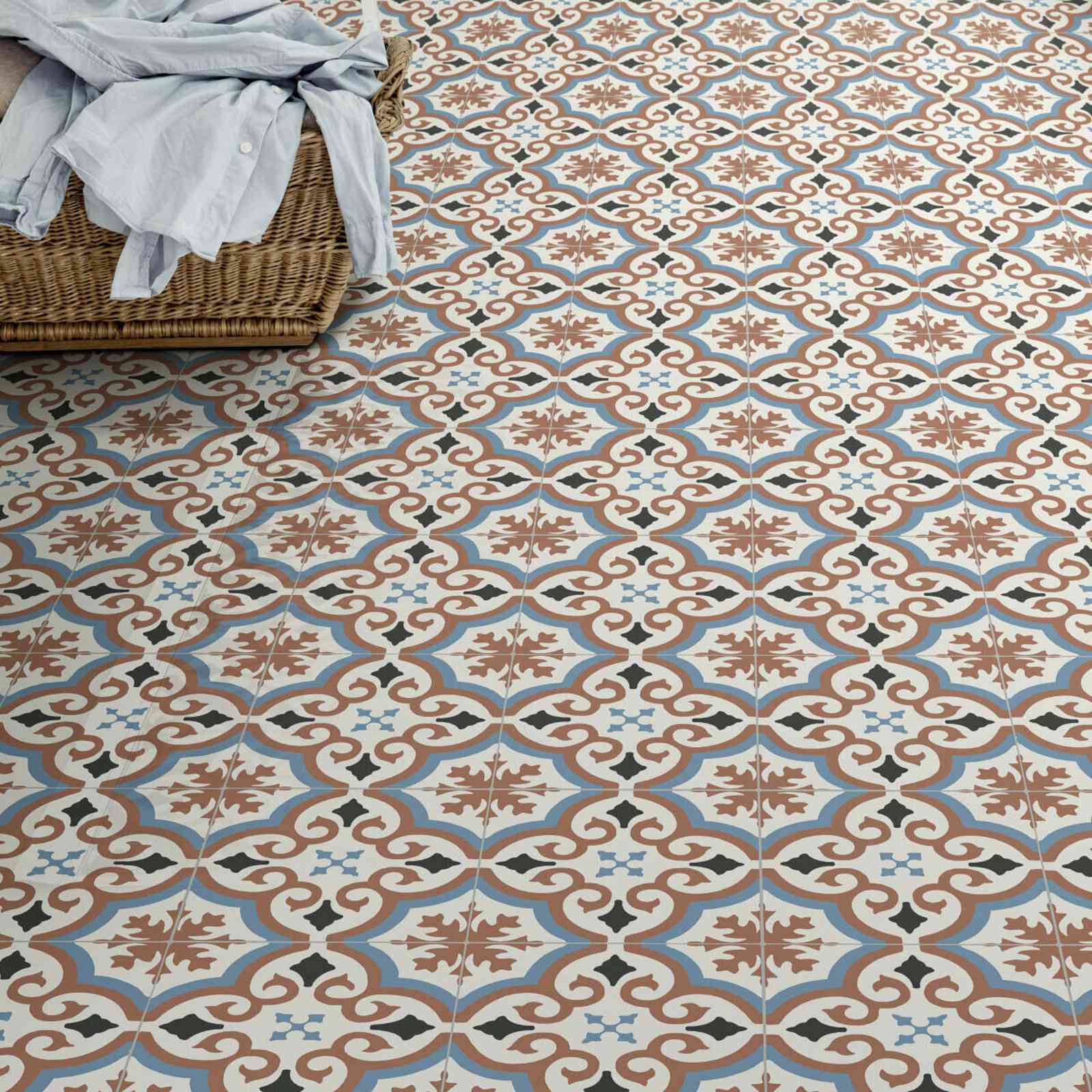 PVC Bodenbelag Retro Fliese Alhambra Rot mit Textilrücken