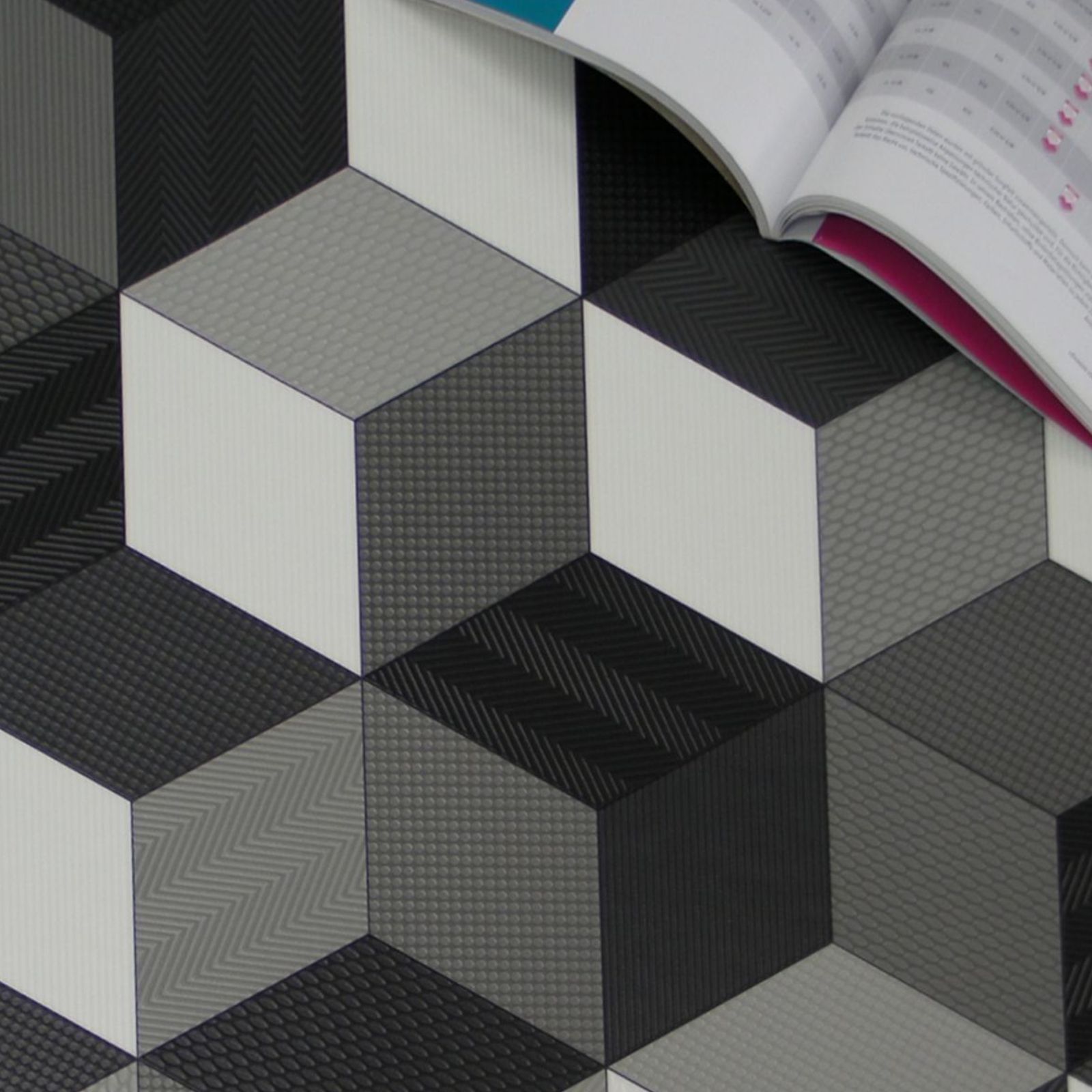 PVC Bodenbelag Cube 3D Würfel Schwarz Weiß Grau - Muster
