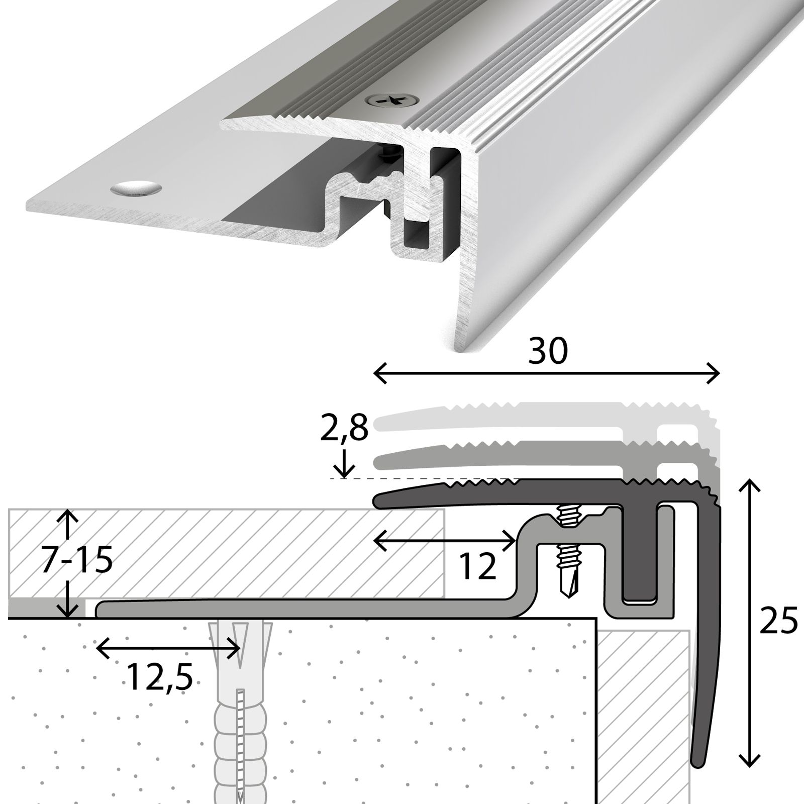 Treppenabschlussprofil 7-15 mm PS400 Edelstahl Poliert 100 cm - 4201309100